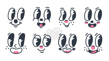 Illustration for Cartoon funny faces. Retro 30s comic mascot emotions, caricature characters with mouths and eyes. Flat vector symbols illustrations set - Royalty Free Image
