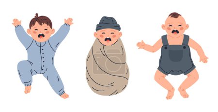 Ilustración de Lindos bebés llorando. Pequeño niño llorón y niña, bebé pequeño con ropa de bebé. llorando llorón niños plana dibujos animados vector ilustración conjunto - Imagen libre de derechos