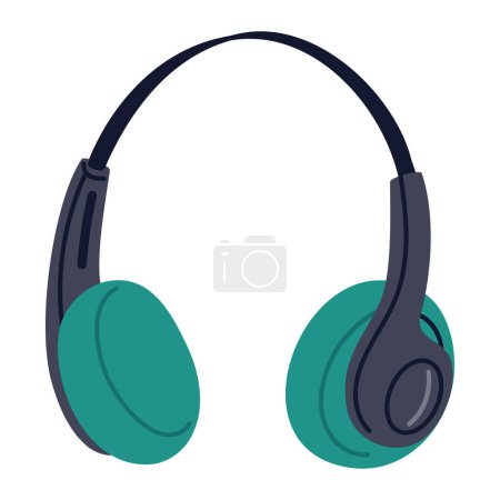Illustration for Retro headphones. Wireless music gadget, old school portable electronic music audio device isolated flat cartoon vector illustration - Royalty Free Image