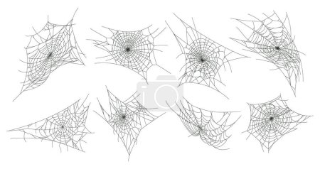 Téléchargez les illustrations : Toile d'araignée. Toile d'araignée effrayante d'Halloween, décor d'Halloween horreur ensemble d'illustration vectorielle plate. effrayant halloween araignée toiles d'araignée - en licence libre de droit