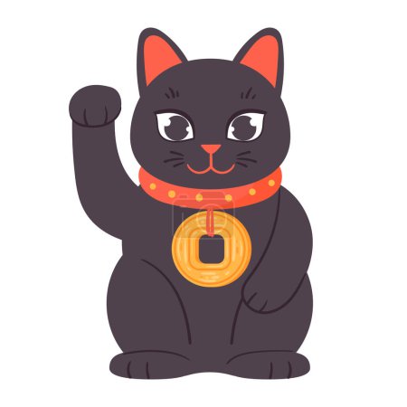 Illustration for Cartoon lucky kitten. Oriental souvenir lucky cat, asian fortune maneki neko cat toy flat vector illustration - Royalty Free Image