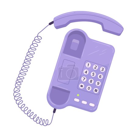Illustration for Old school telephone. Cartoon classic rotary phone, retro cellphone flat vector illustration. Old vintage wired telephone - Royalty Free Image