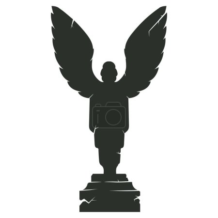 Illustration for Halloween angel tombstone. Cartoon cemetery gravestone statue with wings, horror obelisk silhouette flat vector illustration - Royalty Free Image
