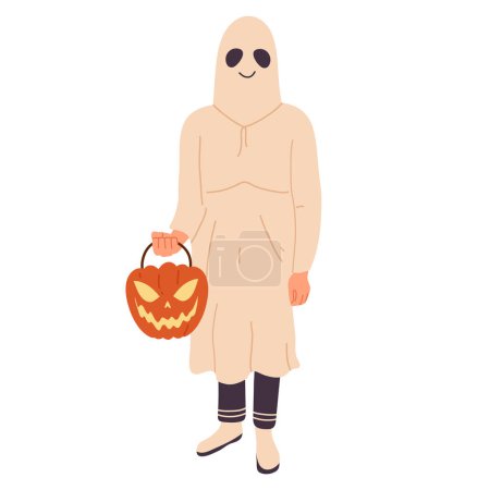 Ilustración de Personaje fantasma fiesta de Halloween. Hombre con disfraz de disfraz de fantasma. Espeluznante fiesta traje plano vector ilustración - Imagen libre de derechos