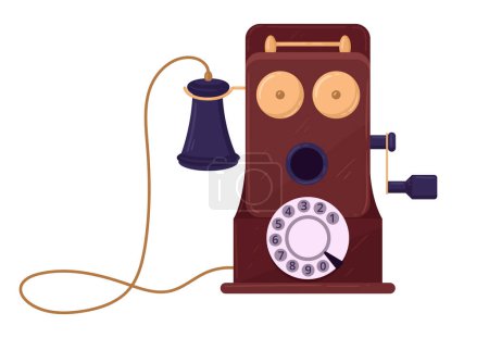 Ilustración de Teléfono antiguo vintage. Teléfono rotativo clásico de dibujos animados. Teléfono retro cableado, ilustración plana del vector del teléfono de la vieja escuela - Imagen libre de derechos