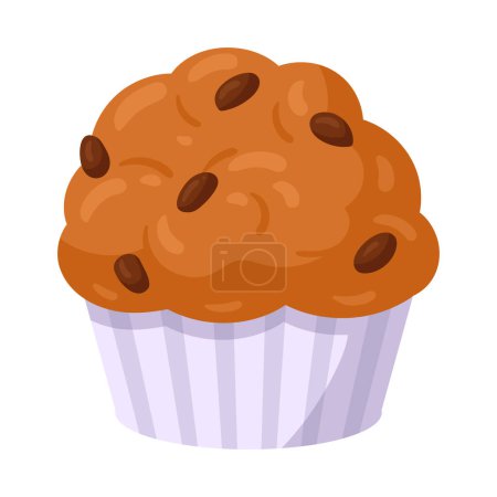 Illustration for Cartoon cupcake. Sweet pastry muffin, delicious vanilla dessert with chocolate chip flat vector illustration - Royalty Free Image