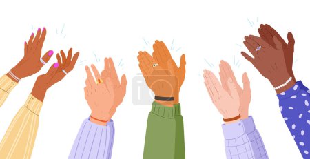 Téléchargez les illustrations : Applaudissements mains. Les mains humaines applaudissent, le groupe de personnes applaudissent leurs mains, ovation ou geste de salutation concept d'illustration vectorielle plate. Applaudissant les gens - en licence libre de droit