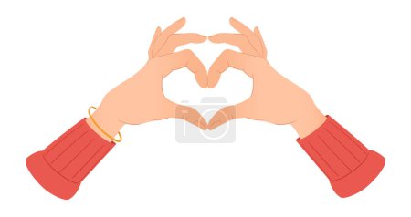 Illustration for Human hands with heart gesture. Hand palms making love sign, romantic symbol, heart shaped gesture flat vector illustration. Love message - Royalty Free Image