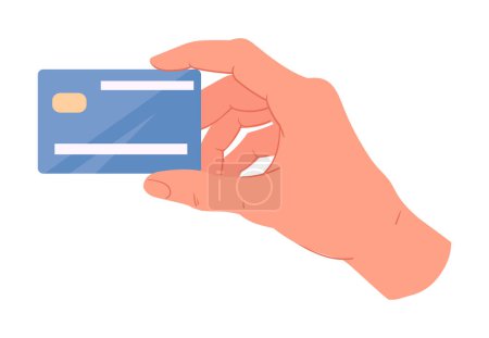 Ilustración de Mano de dibujos animados con tarjeta de crédito. Mano humana con tarjeta de débito bancaria, ilustración vectorial plana sobre fondo blanco - Imagen libre de derechos