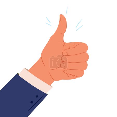 Illustration for Thumb up gesture. Cartoon businessman hand with thumb up sign, approval and acceptance positive gesture flat vector illustration - Royalty Free Image
