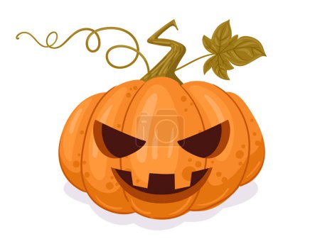Illustration for Halloween carved pumpkin. Cartoon spooky face, scary holiday pumpkin decoration, jack-o-lantern. Halloween gourd ghostface flat vector illustration - Royalty Free Image