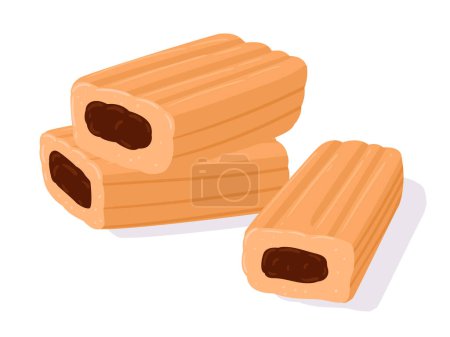 Illustration for Cartoon cookie rolls. Homemade tasty cookies with chocolate filling. Cookie choco bar flat vector illustration - Royalty Free Image