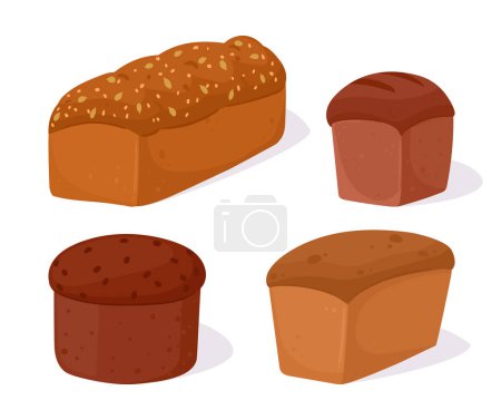Ilustración de Pan de dibujos animados. Productos de panadería de trigo, pan recién horneado. Conjunto de ilustración de vector plano - Imagen libre de derechos