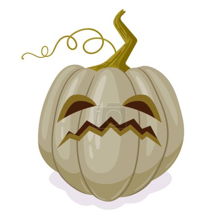 Téléchargez les illustrations : Citrouille d'Halloween Jack-o-lanterne. Dessin animé automne vacances citrouille décoration, effrayant citrouille sculpté visage plat vecteur illustration - en licence libre de droit
