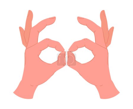 Téléchargez les illustrations : Geste de lunettes de main. Mains humaines avec position des lunettes, jumelles geste main illustration vectorielle plate - en licence libre de droit