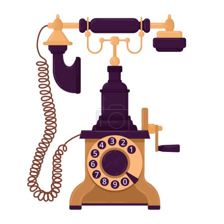 Ilustración de Teléfono vintage de dibujos animados. Teléfono giratorio clásico viejo, ilustración plana del vector del teléfono de la vieja escuela cableada - Imagen libre de derechos