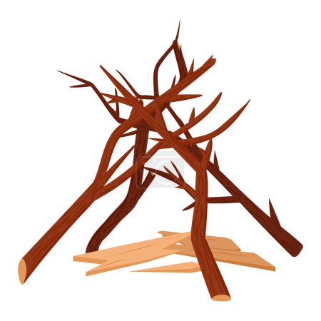 Ilustración de Cepillo de fogata. Dibujos animados ramas de madera para el fuego de camping, leña ilustración vector plano. Madera aserrada para fuego - Imagen libre de derechos