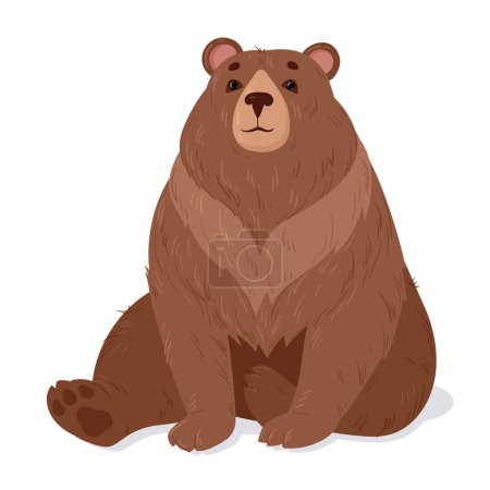 Ilustración de Oso pardo. Dibujos animados depredador naturaleza salvaje, sentado oso lindo. Bosque mamífero animal plano vector ilustración. Oso salvaje - Imagen libre de derechos