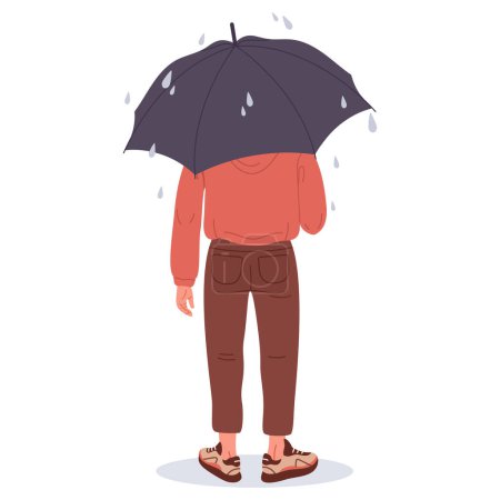 Illustration for Girl holding umbrella. Woman from behind hiding under umbrella flat vector Illustration. Female character in rainy weather - Royalty Free Image