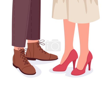 Illustration for Man and woman legs. Romantic couple standing next to each other, happy dating couple walking in casual fashionable clothes flat vector illustration - Royalty Free Image