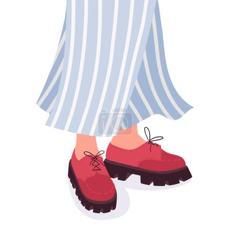 Illustration for Legs wearing shoes. Cartoon woman wear casual boots, trendy female outfit, legs in fashion footwear flat vector illustration - Royalty Free Image