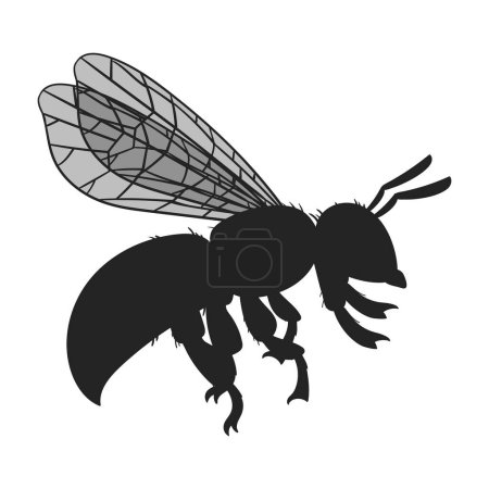 Illustration for Bee silhouette. Cartoon flying honey bee insect, winged cute bumblebee. Honey bee silhouette flat vector illustration - Royalty Free Image