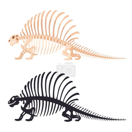 Ilustración de Esqueletos de Dino. Caricatura antigua silueta de huesos fósiles de dinosaurio. Jurásico reptil plano vector ilustración conjunto sobre fondo blanco - Imagen libre de derechos