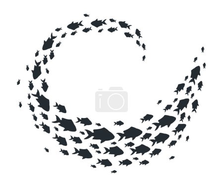 Téléchargez les illustrations : Groupe de natation de poissons. Poissons exotiques haut-fond, récif corallien tropical sous-marin faune vecteur plat illustration. Silhouette de haut-fond de poisson - en licence libre de droit