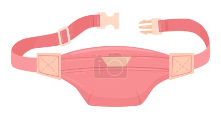 Illustration for Nylon belt bag. Cartoon waist bag with zipper pocket, old school vintage zipped pouch flat vector illustration. Cute 90s fashion waist bag - Royalty Free Image