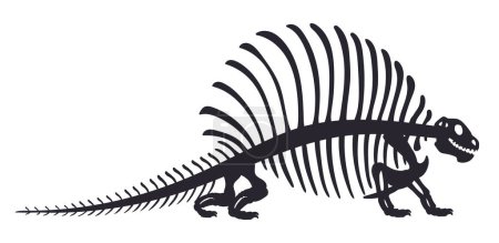 Illustration for Cartoon dino skeleton. Dinosaur fossil bones silhouette. Ancient Jurassic reptile flat vector illustration on white background - Royalty Free Image