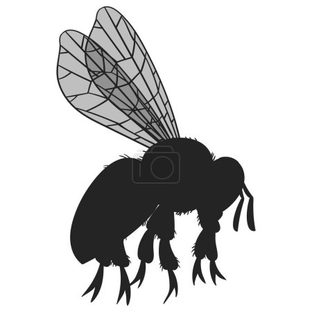Illustration for Tired honey bee silhouette. Cartoon flying honey bee insect, tired bumblebee. Honey bee silhouette flat vector illustration - Royalty Free Image