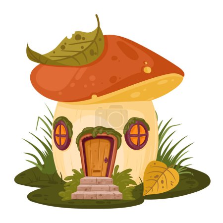 Ilustración de Casa de hongos cuento de hadas. Dibujos animados seta pequeña casa, lindo pequeño hada o gnomo casa plana vector ilustración. Casita de hongos de fantasía - Imagen libre de derechos