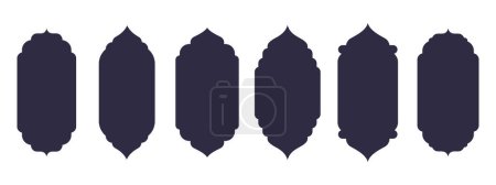 Téléchargez les illustrations : Formes de fenêtre en arc. Cadres islamiques orientaux, portes en arc de mosquée ou silhouettes de lanterne ensemble d'illustrations vectorielles plates. Cadres de style arabe - en licence libre de droit