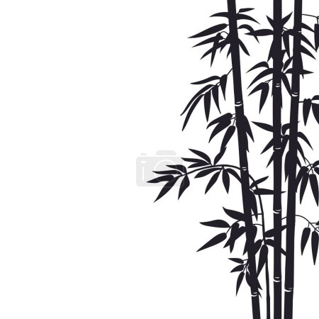 Téléchargez les illustrations : Silhouettes en bambou toile de fond. motif de la flore chinoise ou japonaise, l'encre noire décorative bambou plat vecteur illustration de fond. Silhouette de pousses de bambou - en licence libre de droit