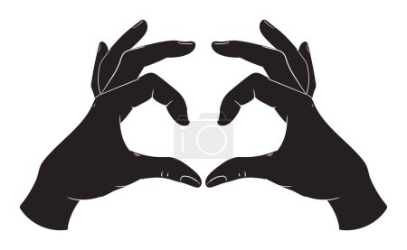 Téléchargez les illustrations : Silhouette des mains avec geste cardiaque. Paume des mains humaine faisant signe d'amour, symbole romantique, message d'amour illustration vectorielle plate. Silhouette geste en forme de coeur - en licence libre de droit