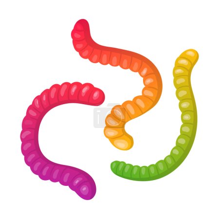 Illustration for Chewy gummy worms. Cartoon marmalade shaped like worms, jelly candies, cute tasty sweets flat vector illustration. Sugary worms set - Royalty Free Image