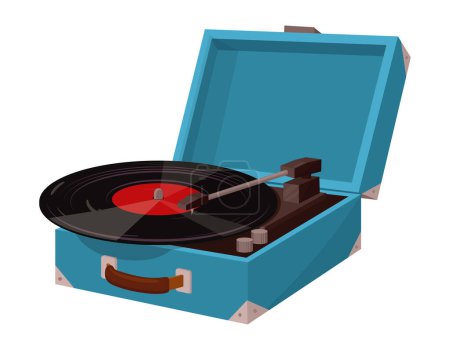 Illustration for Record player with vinyl. Turntable vinyl record player, retro music audio device flat vector illustration. Analogue nostalgic music player - Royalty Free Image