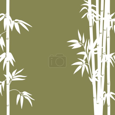 Ilustración de Fondo asiático de bambú. Plantas de bosque de bambú de dibujos animados con hojas y ramas, ilustración vectorial plana japonesa o china. Patrón de brotes de bambú - Imagen libre de derechos