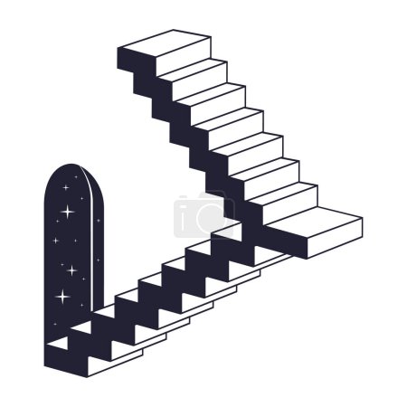 Ilustración de Escalera surrealista abstracta. Escaleras geométricas monocromáticas, escalera moderna ilustración de fondo vector plano. Escalera de contorno mínimo - Imagen libre de derechos