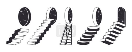 Ilustración de Escaleras monocromas. Escaleras surrealistas abstractas, escaleras modernas geométricas ilustración de fondo vector plano. Escaleras de diseño contemporáneo - Imagen libre de derechos