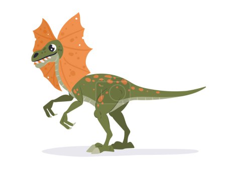 Illustration for Dilophosaurus dinosaur. Jurassic venomous dilophosaurus, meat-eating ancient theropod reptile flat vector illustration. Carnivore dilophosaurus dino on white - Royalty Free Image