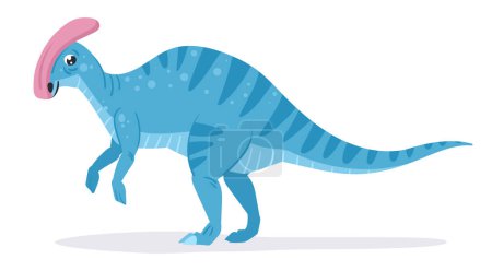Illustration for Parasaurolophus dinosaur. Cartoon parasaurolophus dino, large plant-eating ancient reptile flat vector illustration. Parasaurolophus dinosaur on white - Royalty Free Image