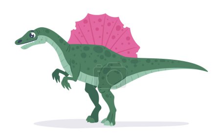 Illustration for Cartoon spinosaurus predator. Jurassic era spinosaurus dinosaur, meat-eating spinosaurus dino, carnivorous ancient reptile flat vector illustration. Spinosaurus dinosaur on white - Royalty Free Image