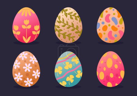 Illustration for Easter painted eggs. Cartoon colored traditional eggs, spring holiday easter chocolate or chicken eggs flat vector illustration set. Easter eggs collection - Royalty Free Image