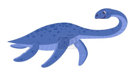 Téléchargez les illustrations : Reptile marin Elasmosaurus. Plésiosaures dinosaure carnivore sous-marin, dinosaure crétacé à long cou, ancienne illustration vectorielle plate à élasmosaure herbivore dino. Reptile Elasmosaurus - en licence libre de droit