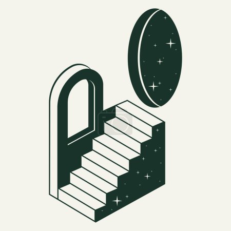 Ilustración de Escalera monocromática mínima. Escalera surrealista abstracta geométrica, escalera moderna ilustración de fondo de vector plano. Escalera de contorno surrealista - Imagen libre de derechos