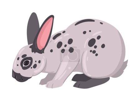 Illustration for Spring fluffy rabbit. Cute Easter domestic bunny, fluffy eared animal, little bunny flat vector illustration. Cartoon Easter holiday rabbit on white - Royalty Free Image