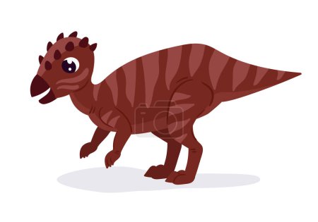 Téléchargez les illustrations : Psittacosaurus dinosaure. Caricature dino herbivore, ancienne illustration vectorielle plate crétacée de reptiles. Bébé dinosaure psittacosaure mignon - en licence libre de droit