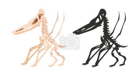 Ilustración de Silueta de reptil jurásico de dibujos animados. Antiguo esqueleto de dinosaurio, huesos fósiles de dinosaurio. Ilustración vectorial plana sobre fondo blanco - Imagen libre de derechos