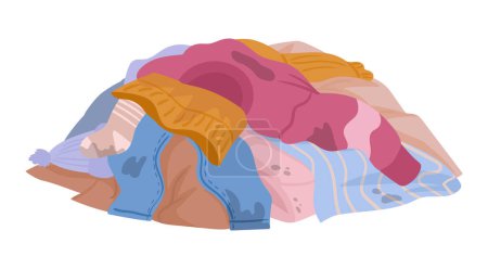 Pile of dirty laundry. Cartoon dirty clothes, laundry wrinkled stained clothing flat vector illustration on white background